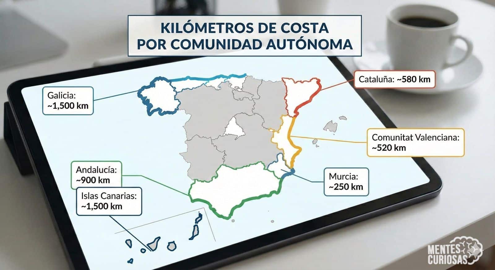 España por kilómetros de costa: así se reparte el litoral entre comunidades y ciudades autónomas